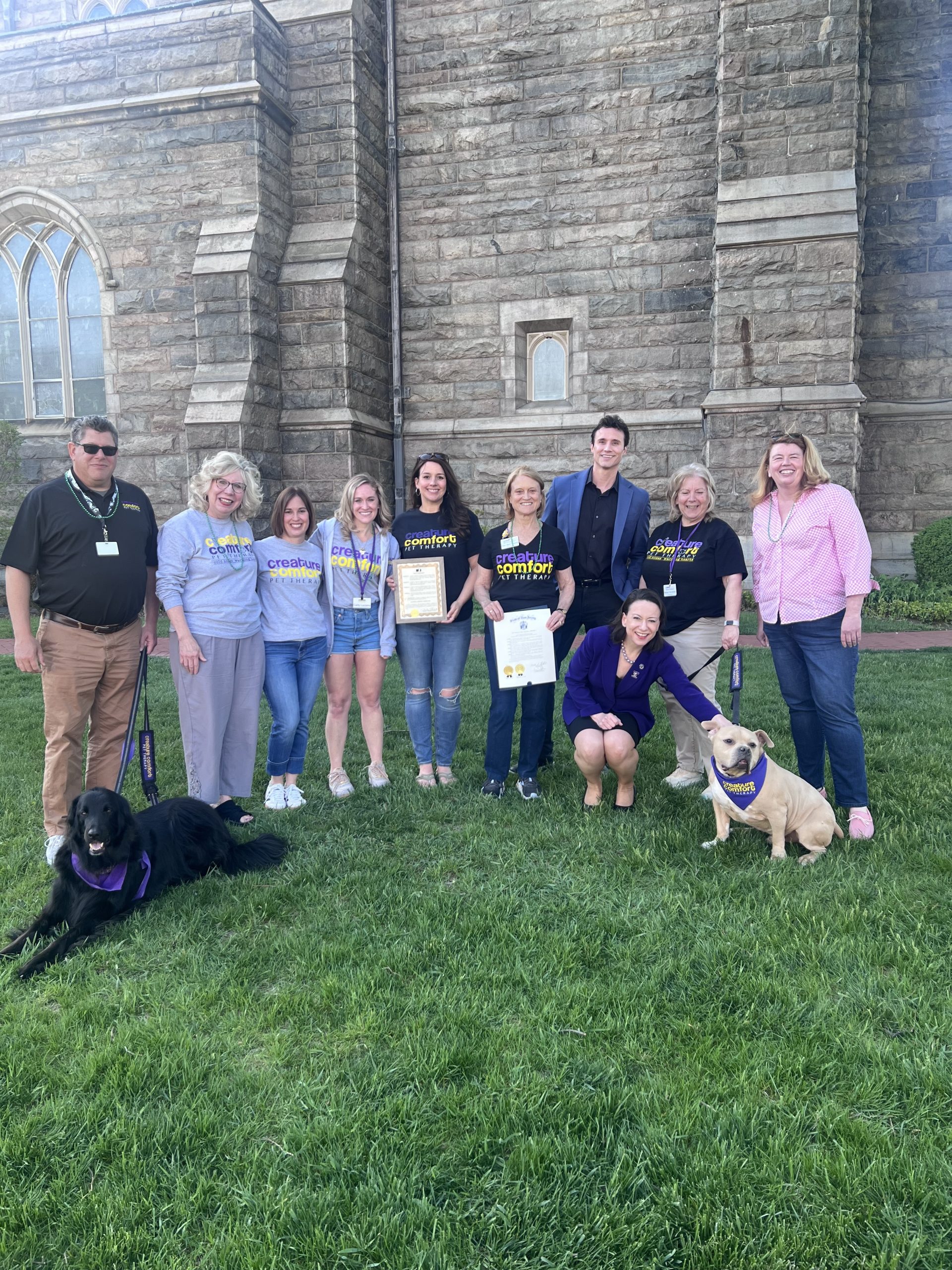 Creature Comfort staff and board, Councilman Chris Russo and Assemblywoman Aura Dunn at National Therapy Animal Day